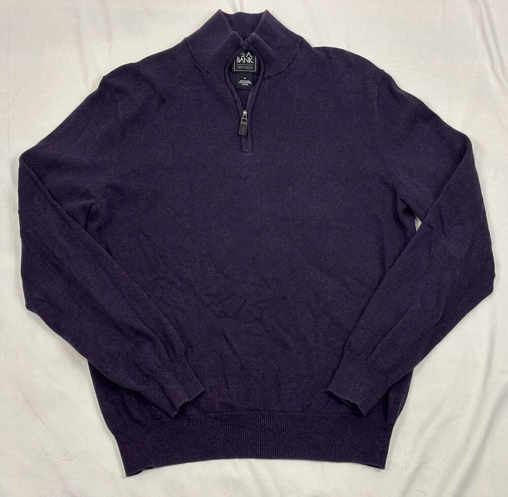 Jos A Bank Purple Pima Cotton 1/4 Zip Turtleneck Sweater Mens M Pullover Preppy